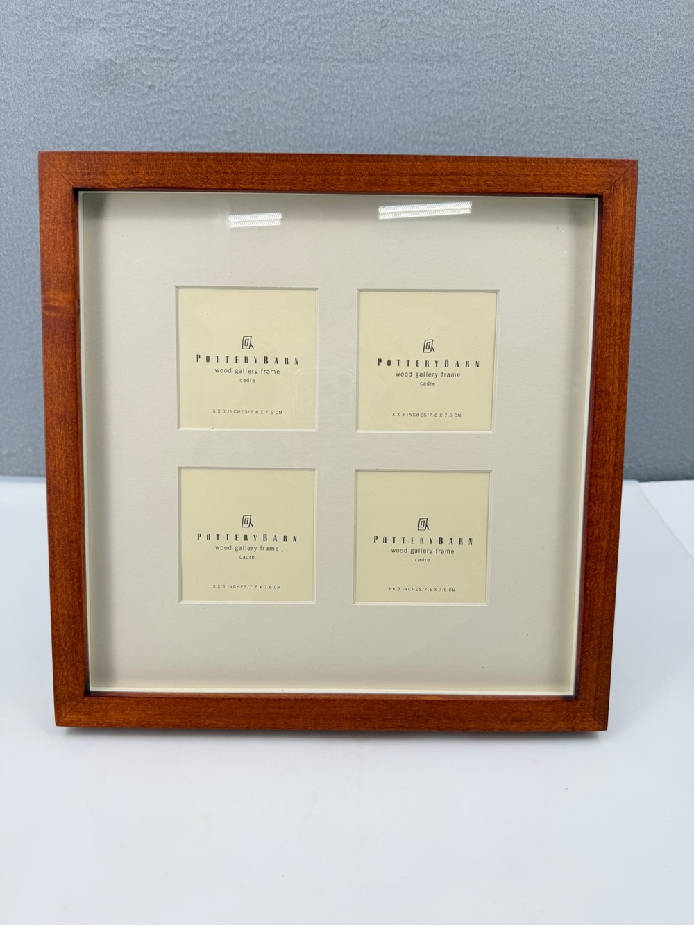 Pottery Barn Wood Gallery Collage Photo Frame 4 3x3 Mahogany Hanging Standing